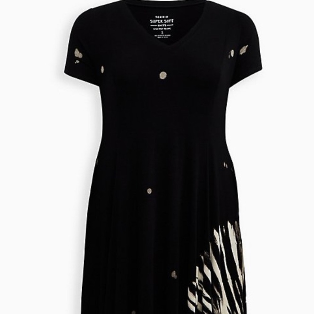 Torrid Super Soft Tie Dye Black Trapeze Mini Dress Size 1, worn twice - Picture 7 of 7